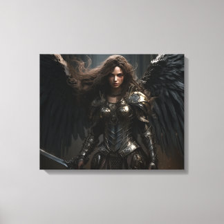 Dark Female Angel Knight - Stretched Canvas Print