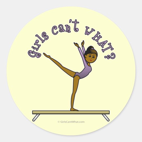 Dark Female Gymnast on Balance Beam Classic Round Sticker