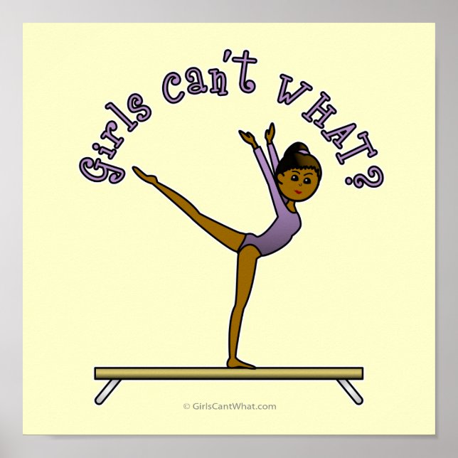 Dark Female Gymnast on Balance Beam Poster (Front)
