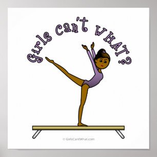 Dark Female Gymnast on Balance Beam Poster
