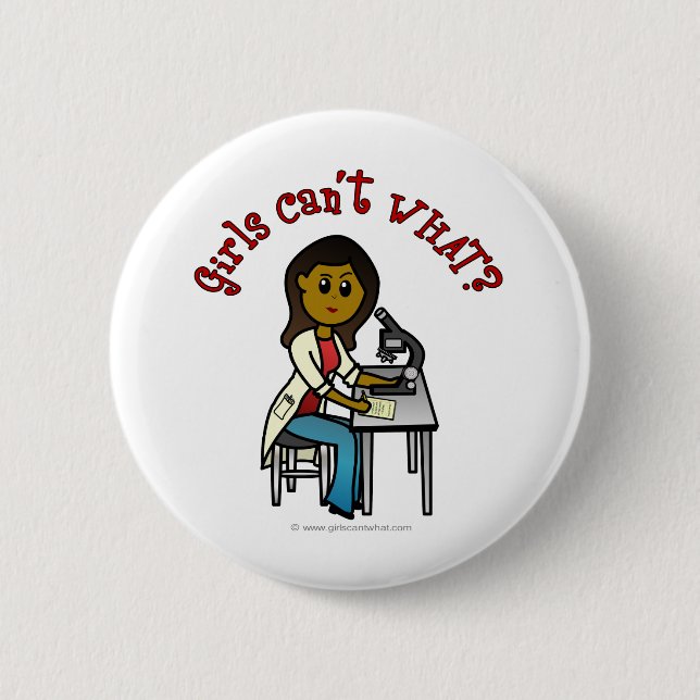 Dark Female Scientist Pinback Button (Front)