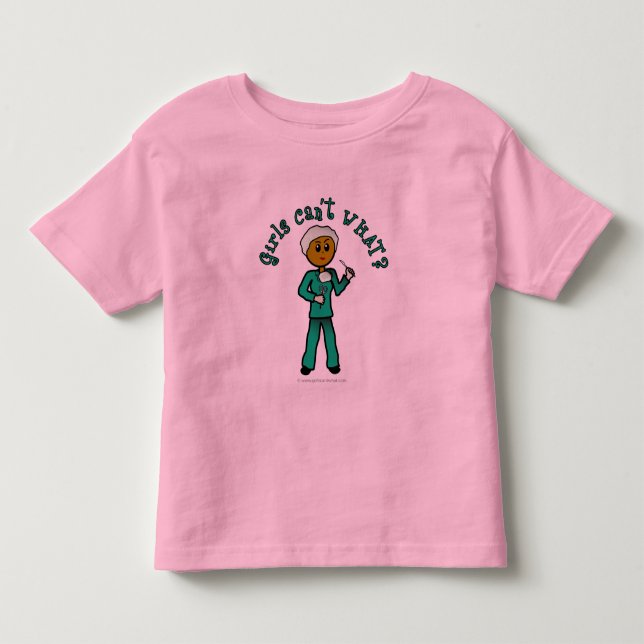 Dark Female Surgeon in Green Scrubs Toddler T-shirt (Front)