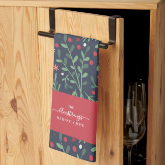 Dark Festive Family Name Christmas Pattern Kitchen Towel