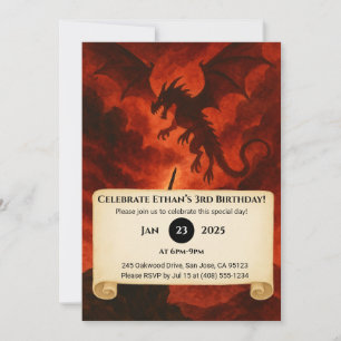 Dark Fire Dragon Birthday Invitation