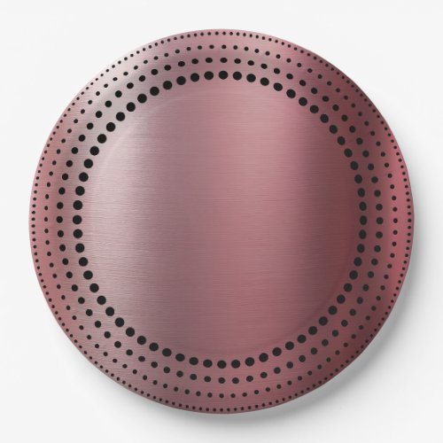 Dark Flat Pink Metallic dotted pattern on edge Paper Plates