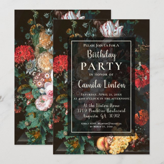 Dark Floral Aesthetic Birthday Party Invitation (Front/Back)