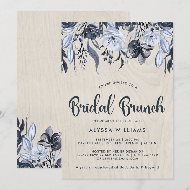 Dark Floral and White Wood | Bridal Brunch Invitation (Front/Back)