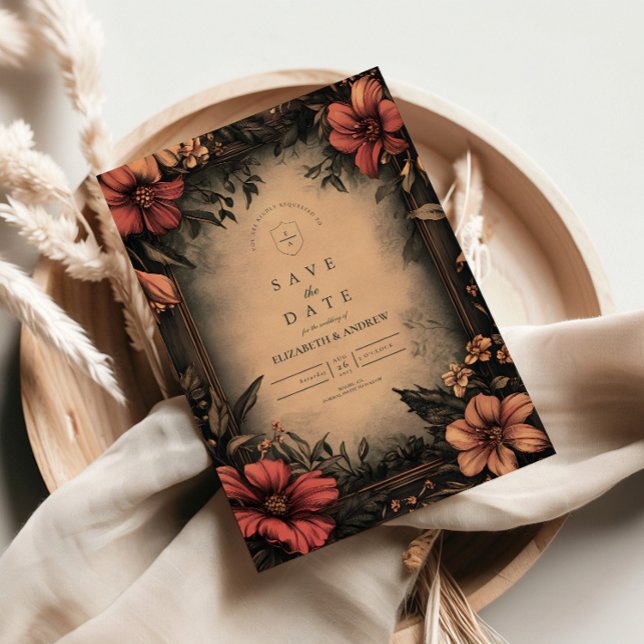 Dark Floral Art Nouveau Wedding Invitation (Creator Uploaded)