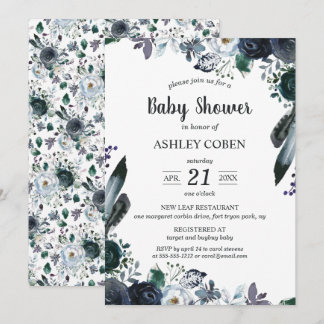 Dark Floral Baby Shower Invitation