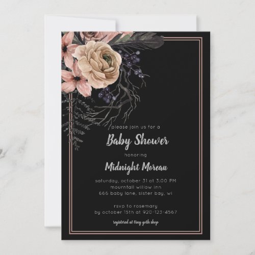 Dark Floral Baby Shower Invitation