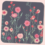 Dark Floral Beverage Coaster<br><div class="desc">Modern Bohemian botancial art.
Pretty boho loose pink floral painting on a dark gray background.
Original art by Nic Squirrell.</div>