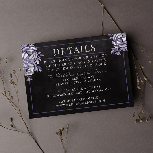 Dark Floral Black Gothic Purple Halloween Wedding Enclosure Card (Creator Uploaded)