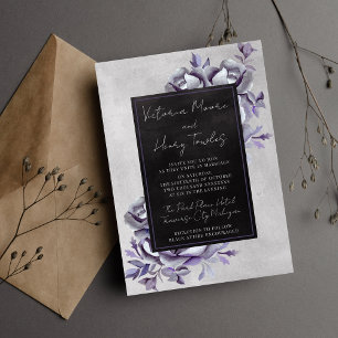 Dark Floral Black Gothic Purple Moody Wedding Invitation