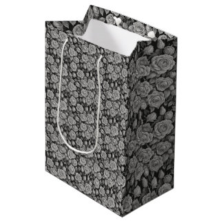 Dark Floral Black Grey Roses Aesthetic Medium Gift Bag