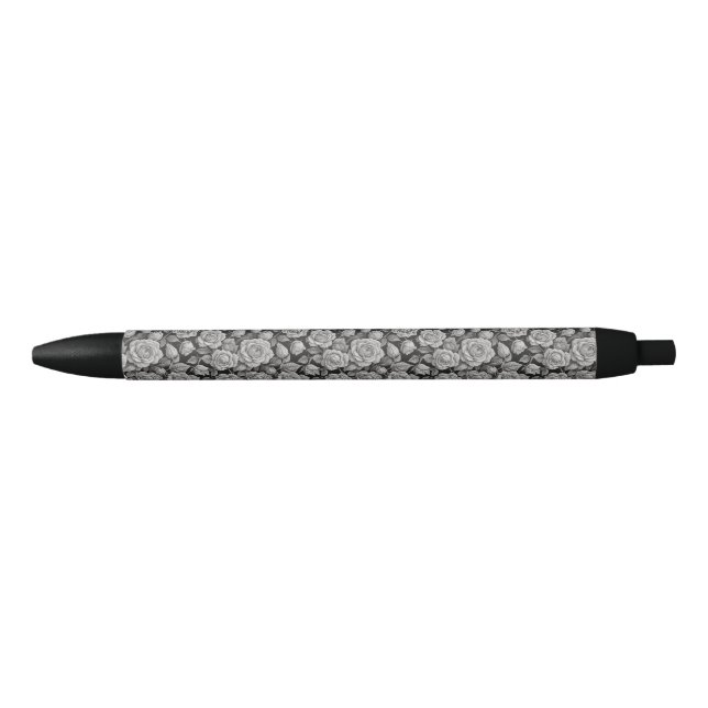 Dark Floral Black Grey Roses Aesthetic Pen (Front)