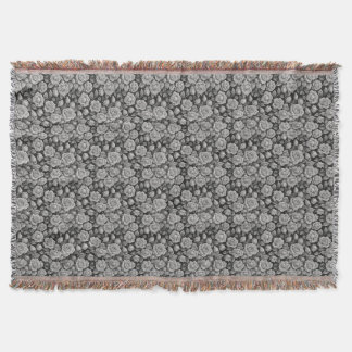Dark Floral Black Grey Roses Aesthetic Throw Blanket
