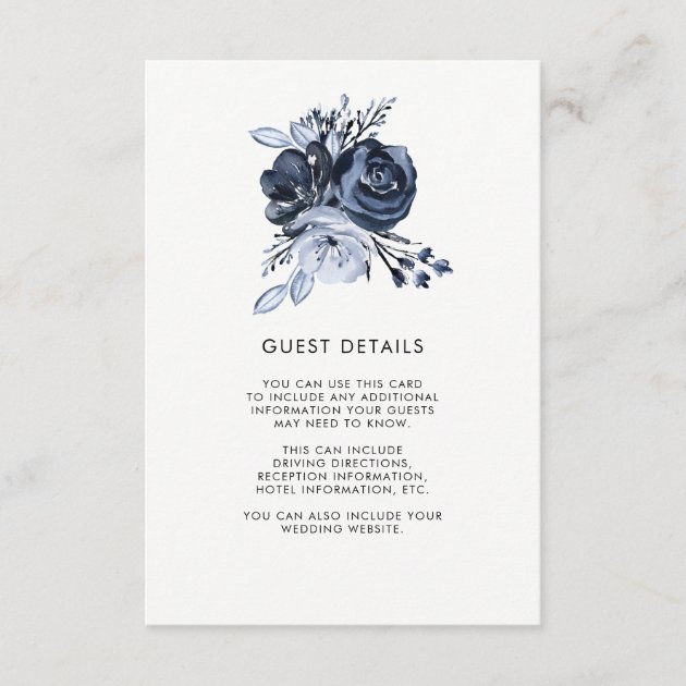 Dark Floral | Black Watercolor Guest Details Enclosure Card