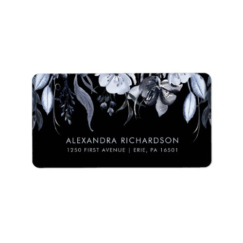 Dark Floral  Black Watercolor Wedding Label