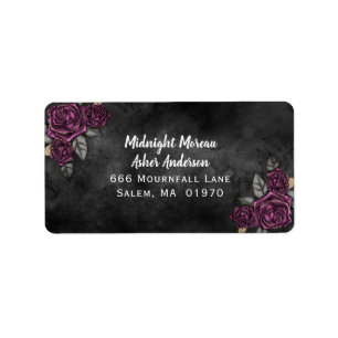 Dark Floral Black Wedding Address Label