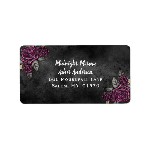 Dark Floral Black Wedding Address Label