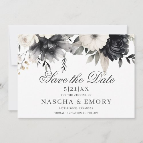 Dark Floral Boho Black Cream Wedding Save The Date
