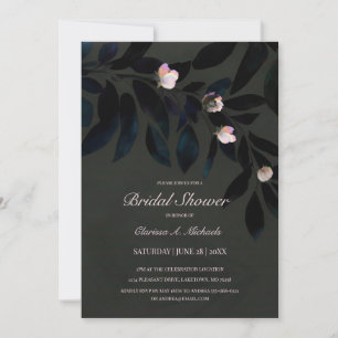 Dark Floral Boho Grey Gothic Leaves Bridal Shower Invitation