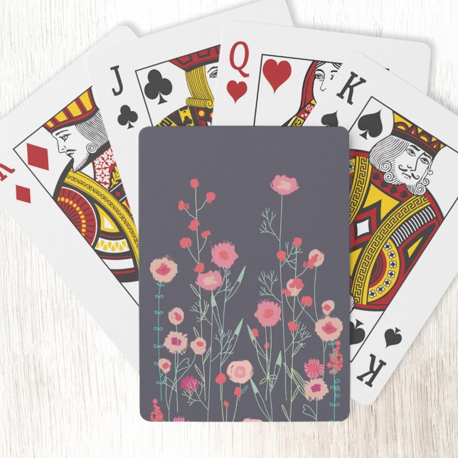 Dark Floral Boho Poker Cards (Boho floral pink and charcoal gray playing cards)