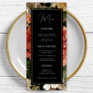 Dark Floral Botanical Elegant Romantic Wedding Menu
