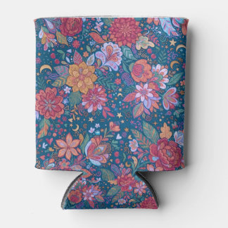 Dark Floral Botanical Pattern with Vintage Moody G Can Cooler