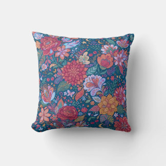Dark Floral Botanical Pattern with Vintage Moody G Throw Pillow