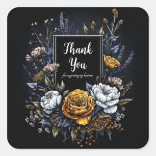 Dark Floral Botanical Rose Elegant Frame Art Square Sticker