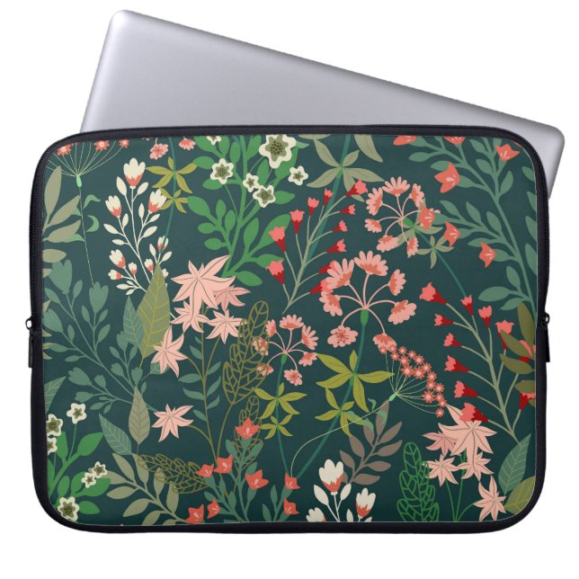 Dark Floral Botanical Seamless Pattern Laptop Sleeve (Front)