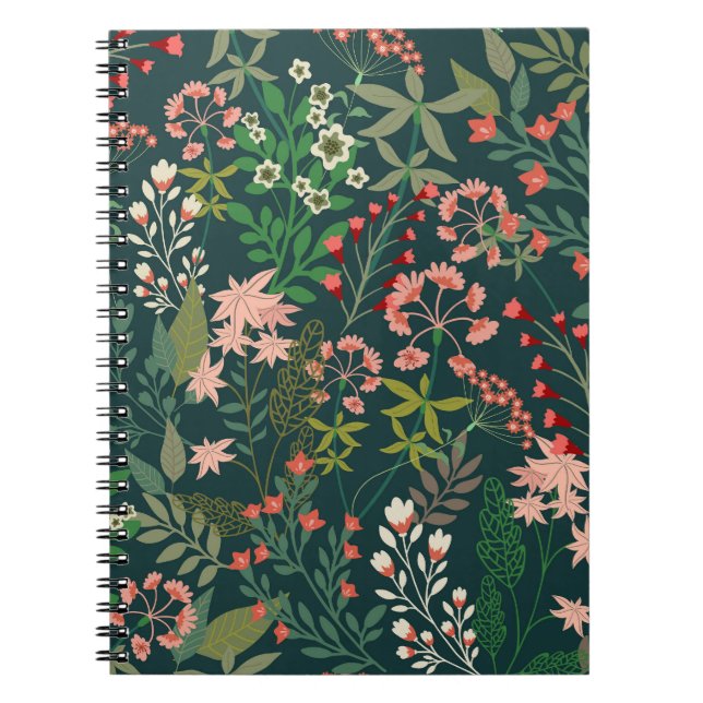 Dark Floral Botanical Seamless Pattern Notebook (Front)