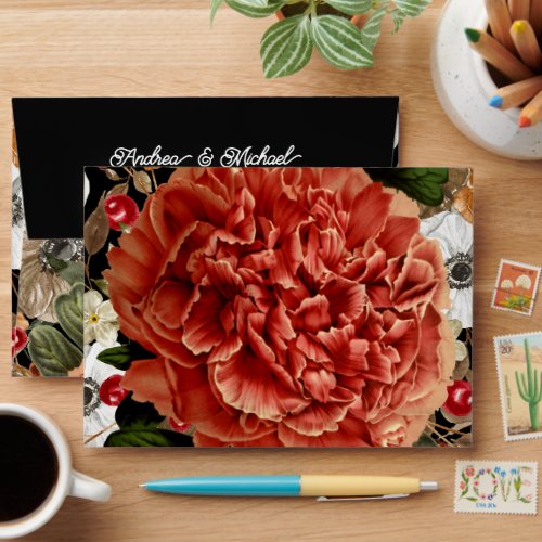 Dark Floral Botanical Sophisticated Black Wedding Envelope