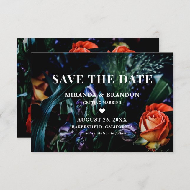 Dark Floral Botanical Wedding Save the Date Card (Front/Back)
