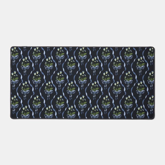Dark floral bow pattern aesthetic desk mat (Front)