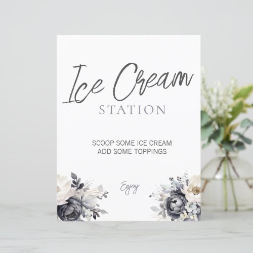 Dark Floral Bridal Shower Ice Cream Sign