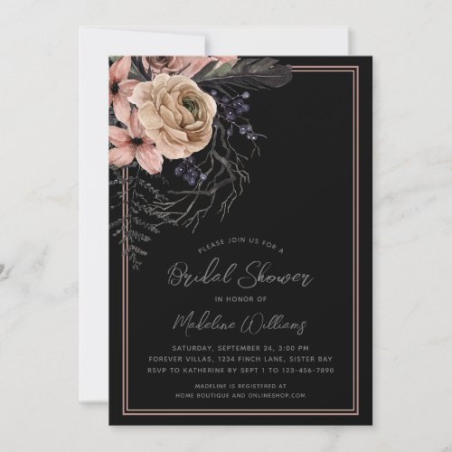 Dark Floral Bridal Shower Invitation