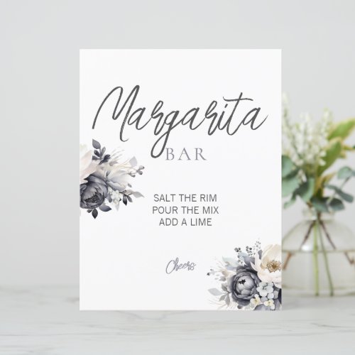 Dark Floral Bridal Shower Margarita Sign
