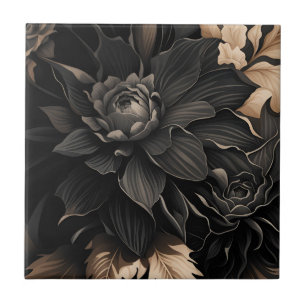 Dark Floral Ceramic Tile