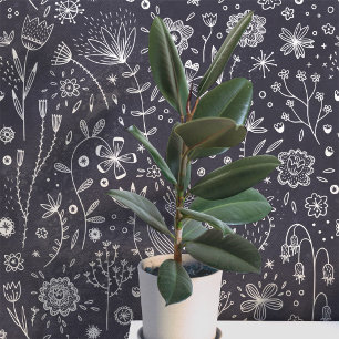 Dark Floral Chalkboard Gray Botanical Wallpaper