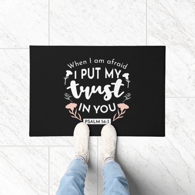 Dark Floral Christian Art - Psalm 56:3  Doormat (Indoor)