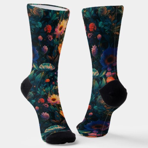 Dark Floral Cottage Garden Sustainable Socks