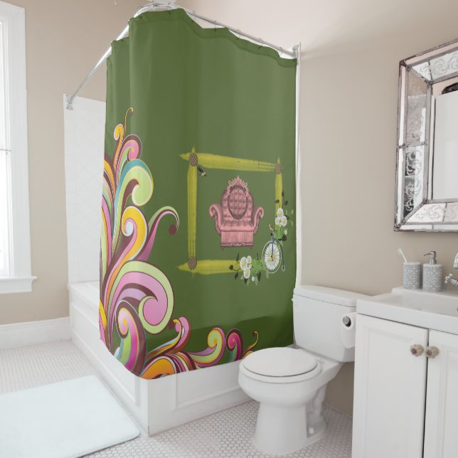 dark floral couch showercurtain green shower curtain (In Situ)