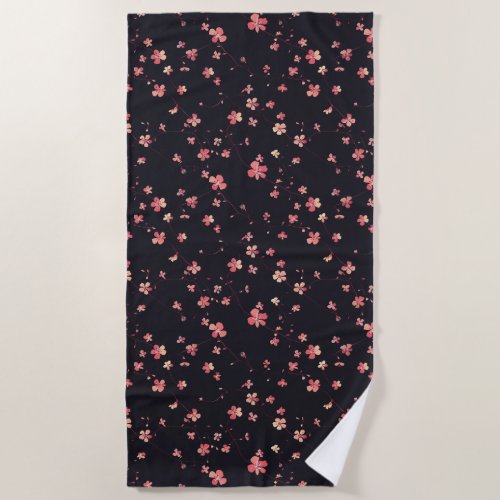 Dark Floral Dream Pattern Beach Towel