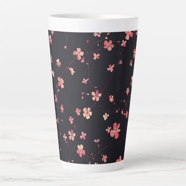 Dark Floral Dream Pattern Latte Mug (Front)