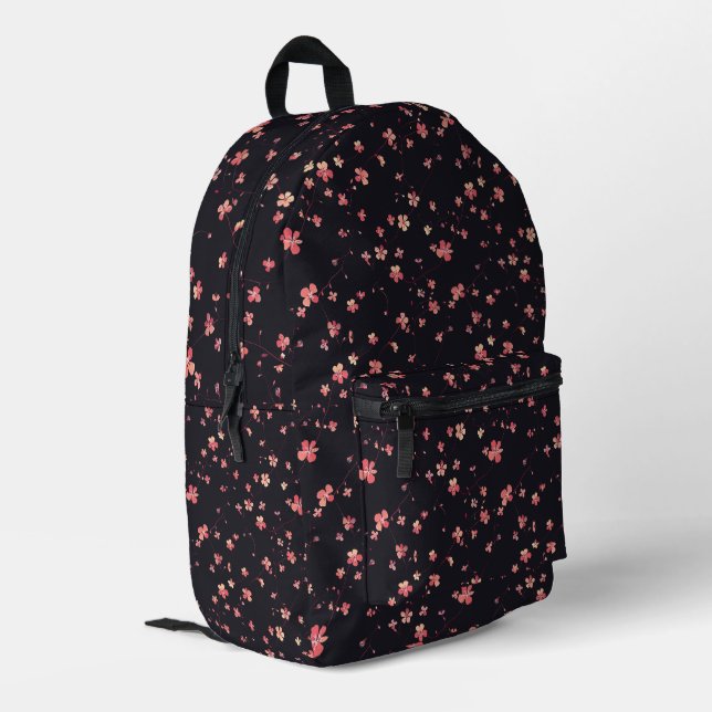 Dark Floral Dream Pattern Printed Backpack (Back Corner Left)