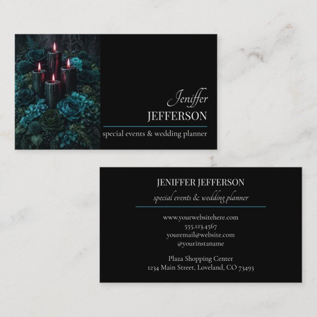 Dark Floral event wedding planner Business Card (Front/Back)