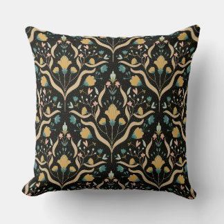 Dark floral folk pattern throw pillow