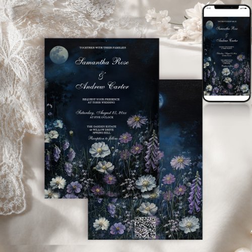 Dark Floral Foxglove Night Garden Wedding Invitation